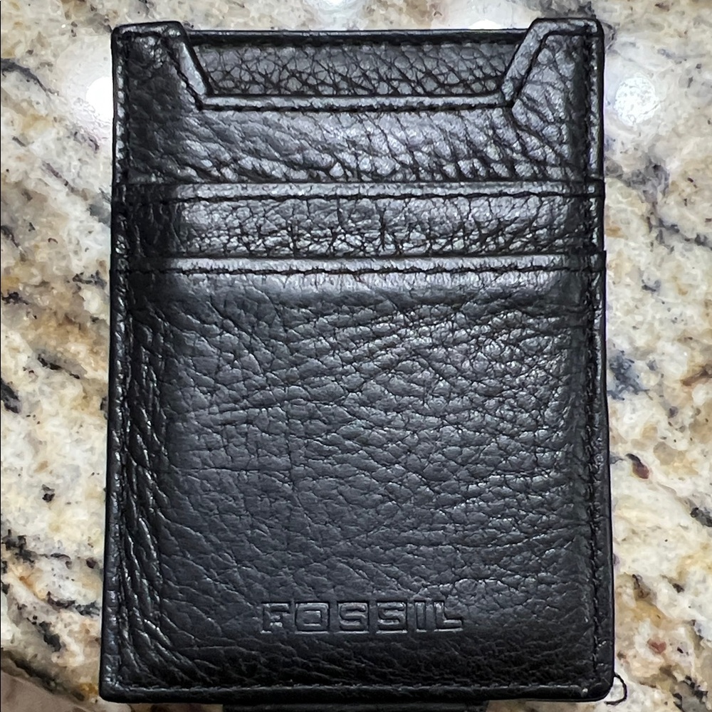 Fossil Textured Black Leather Card Wallet